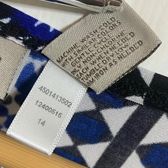 Easywear by Chico's Blue Geometric Patchwork Blouse Eclectic Career Size 2 L - Picture 5 of 9